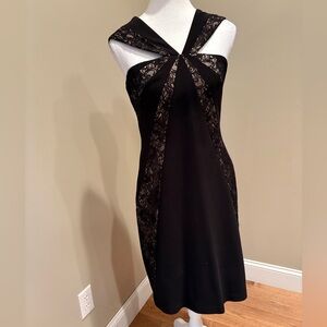 Adrianna Papell Cocktail Midi Dress Black Lace Women's Dress Sleeveless Sz 6